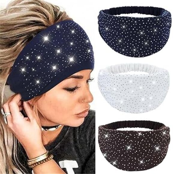 Wide Rhinestone Headbands Sparkly African Head Wraps Bling Head Scarf Motorcycle - Picture 8 of 8